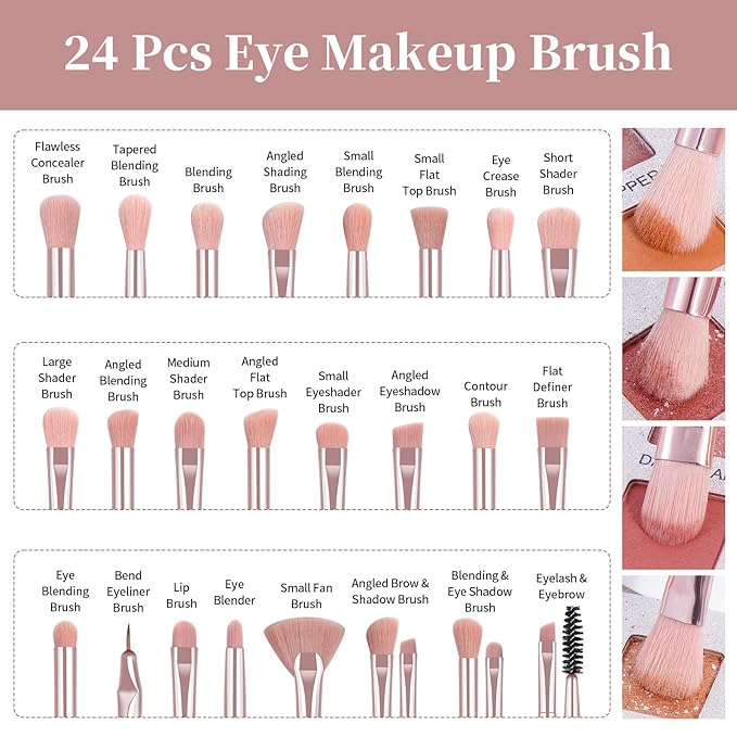 MAANGE Eye Makeup Brushes, 41 Pcs Premium Synthetic Precision Makeup Brush Set Contour Blush Eyeshadow Eyeliner Blending Make Up Brush Kit (Pink, 41 Piece Set)
