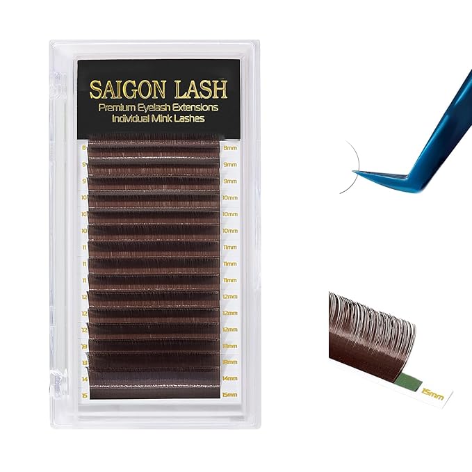 Eyelash Extensions, Mink Lash, Volume & Classic Lashes for Professionals, J/B/C/CC/D/L/M Curl, 4-15mm Length, Soft Korean PBT Fiber, 16 Rows Lash Tray (Dark chocolate-C-0.07-8-15mm)