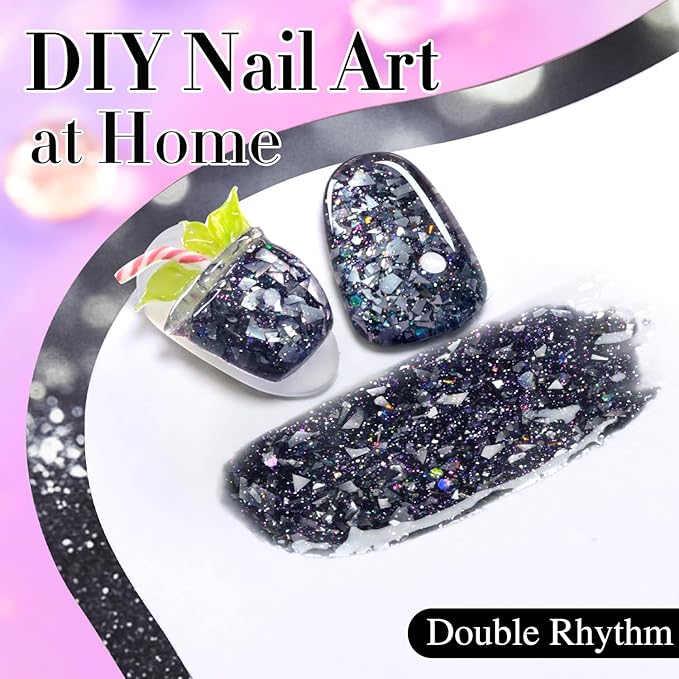 Double Rhythm 0.5Oz Glitter Gel Polish Same Color Same Bollte Shimmer Reflective Color for Nail Art Salon DIY Soak Off 15ml Nail Lamp Gel Polish at Home (Shell Black-B1208)