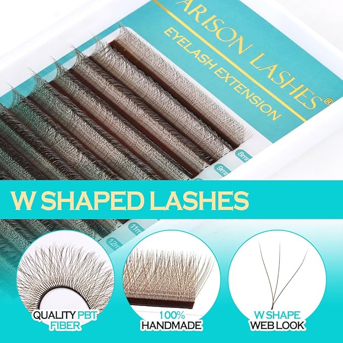 W Lash Extensions 3D Eyelash Extensions Volume Premade Fan Individual Lashes Matte Black W Lashes 12 Rows(Brown-3D-W-0.07C-14mm)
