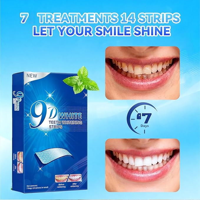 Deudhdal Teeth Whitening Strips - 9D Teeth Whitening Kit Professional Effects, Non-Sensitive Teeth Whitener for Enamel Safe, 14 Strips (7 Day Treatment) Remove Stains for a Brighter Smile, Mint