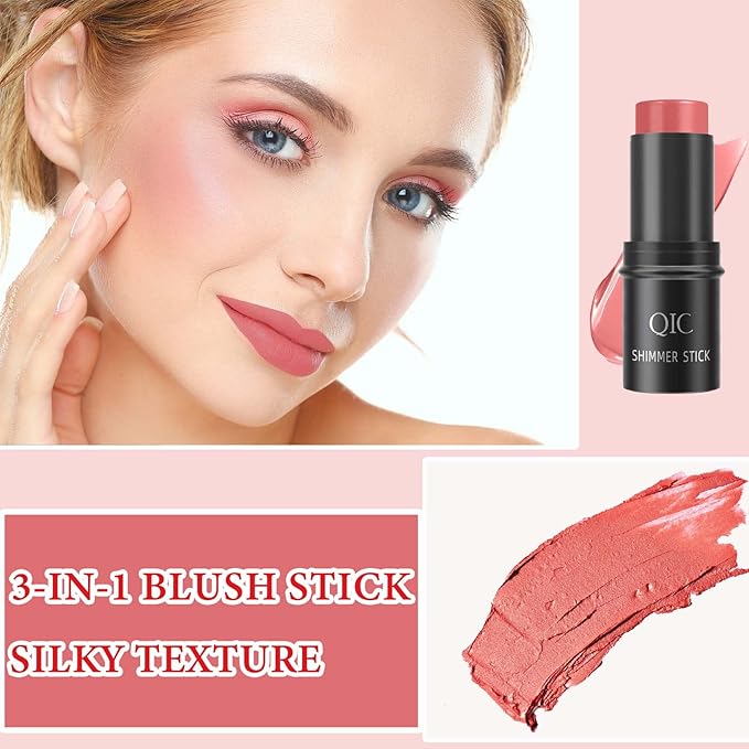 Cream Contour Blush Stick,Long Lasting Waterproof Blush Stick for Women（Pink）