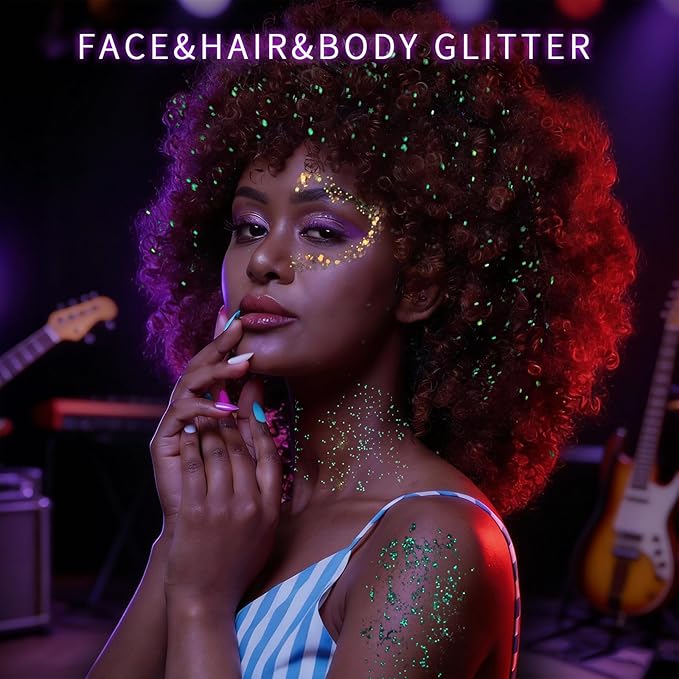 FANDAMEI 40 Colors Glow in The Dark Glitter, Face Glitter for Kids Women Girls, Body Glitter Hair Glitter for Halloween Rave Carnival Party Glitter Makeup