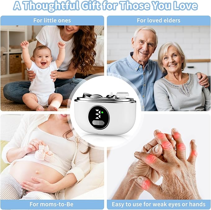 Electric Nail Clipper 3-in-1, 2026 Upgraded Painless Automatic Nail Trimmer for Thick Fingernails &Toenails, 3-Speed with LED, Polishing & Storage,Type-C Rechargeable,Safe for Seniors/Adults/Kid/Baby