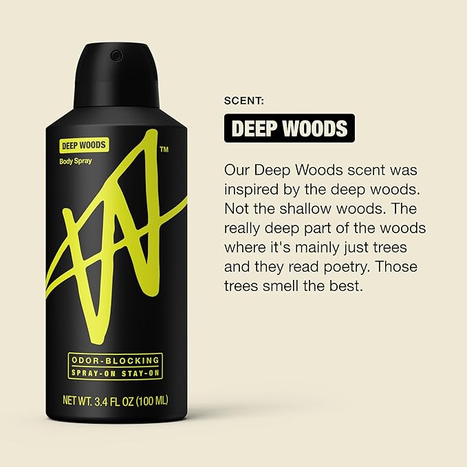 W By Jake Paul Body Spray for Men, Odor Blocking, Body Deodorant, Long Lasting Protection, Deep Woods, 3.4 fl oz (Pack of 3)
