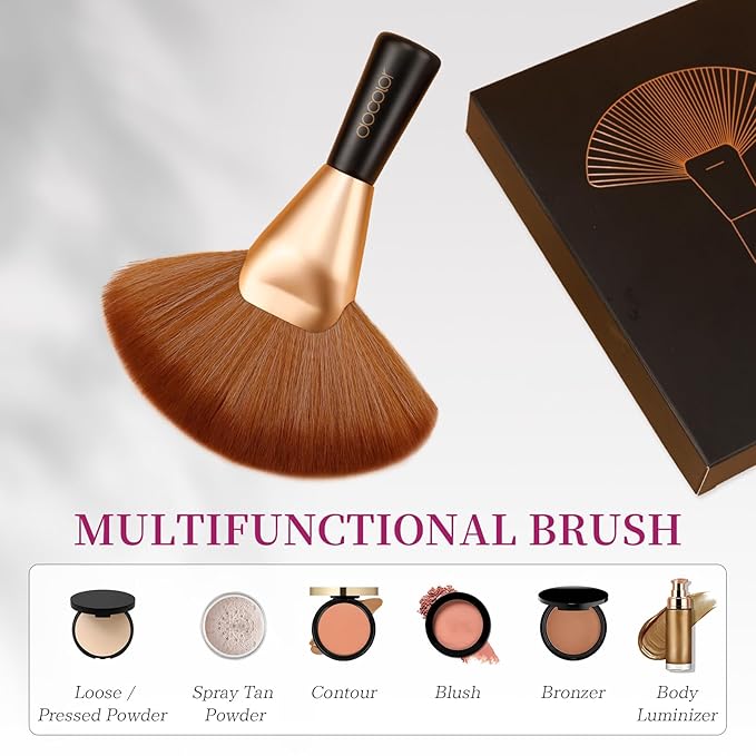 docolor Fan Brush Finishing Powder Brush Multi-use Brush For Face and body Professional Makeup Brush for Salon Use Perfect For Spray Tan Powder Highlighting Blush Powder Bronzer Contour