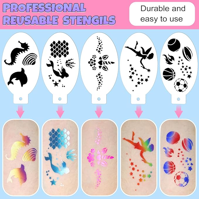 Professional Face Painting Kit for Kids Adults, Split Cake Face Paint Palette 12 x 10gm with Stencil, One Stroke Non Toxic Rainbow Face Body Paint Set Festival Makeup