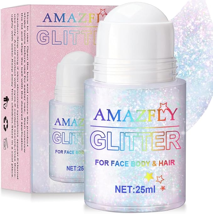 Roll-on Holographic Body Glitter Gel for Face and Hair, Chameleon Color Changing Glitter Gel Under Light, Chunky Mermaid Sequins Shimmer Makeup for Halloween Party Rave Accessories (Sparkling Pink)