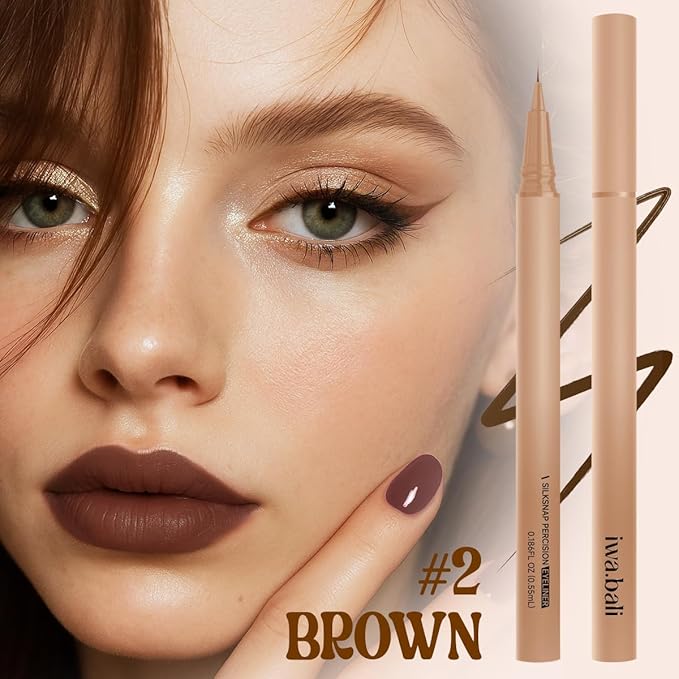 Silksnap Precision Liquid Eyeliner, Ultra Fine 0.01mm Tip, Smudge-Proof Waterproof Formula, Perfect for Beginners, Smooth Flow Drama-Proof (Brown) (BROWN)