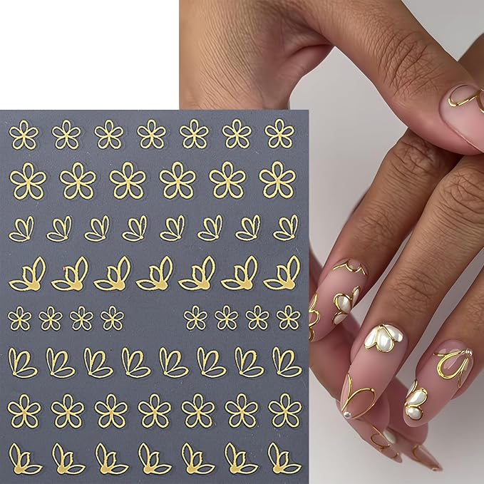 6Pcs Gold Nail Art Stickers 3D Metallic Silver Floral Leaf Nails Decals Flower Petal Nails Design Nail Supplies Nails Sticker Floral Manicure Decorations for Women Spring DIY Manicure Accessories