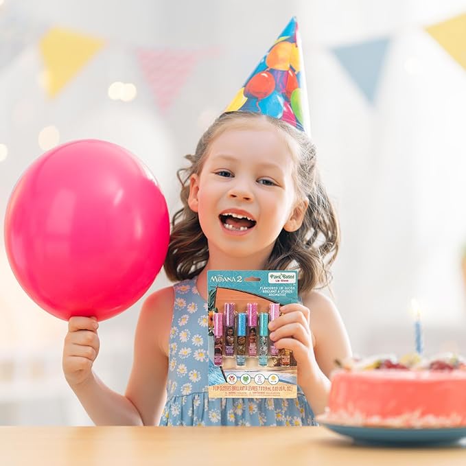 Disney Moana 7 Piece Plant Based Lip Gloss, Girls Party Favors, First Makeup Set for Girl, Perfect for Parties, Sleepovers, and Birthday Gifts, Ages 3+, by Townley Girl