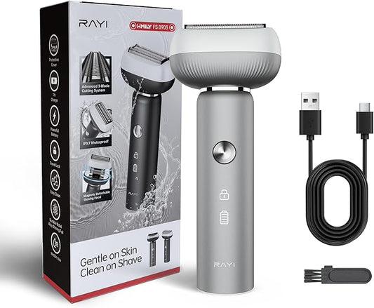Electric Shaver for Men with Floating Arc 3-Blade, 9000 RPM, Magnetic Head, 1 Hour Fast Type-C Charging can Last for 60 Days, IPX7 Waterproof, Skin-Friendly Blade for Smooth Shaving, Gray