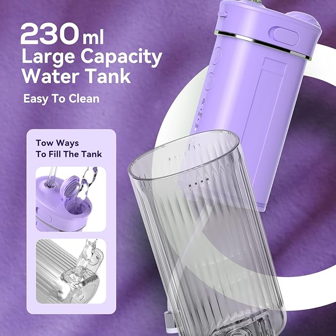 Portable Travel Water Flosser, Water Teeth Cleaner Pick,Mini Portable Oral Irrigator, Telescopic Water Tank, 5 Nozzles, IPX7 Waterproof, Cordless Water Flosser for Teeth, Gums