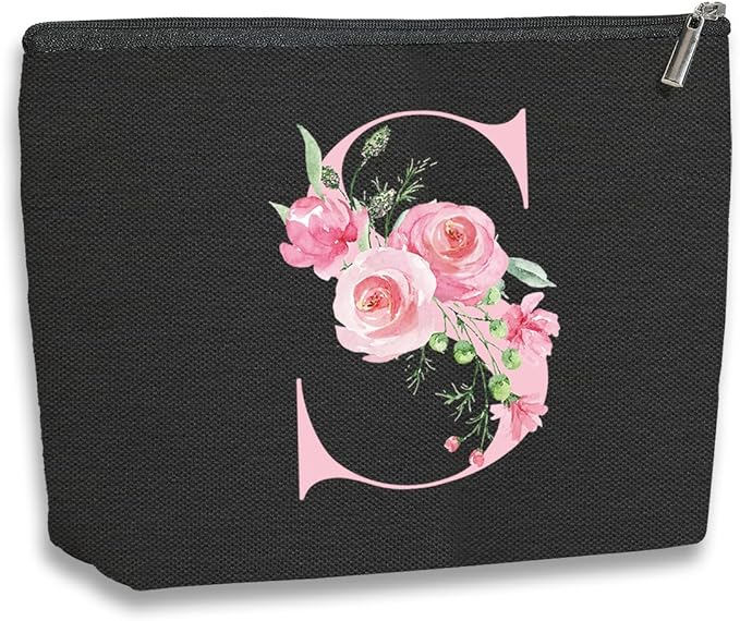 kdxpbpz A-Z Personalized Cosmetic Bag Monogrammed Makeup Bags Bridesmaid Gifts Custom Toiletry Pouch Gifts for Women Mom Best Friend Sister Bride Bridesmaid (S)