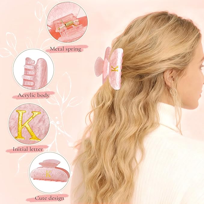 Christmas Gifts for Women Teen Girls - Stocking Stuffers Cute Hair Clips Initial Claw | Birthday Gifts | Bridesmaid Gifts | Preppy Trendy Stuff Personalized Hair Claws Accessories - Pink,A