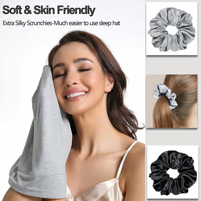 Satin Bonnet for Sleeping Night Cap, Adjustable Satin Lined Silk Bonnets Sleep Cap for Curly Hair Braids Beanie Black Women