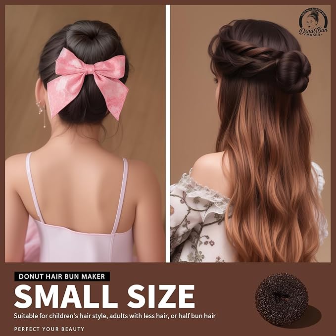 Teenitor Hair Bun Maker for Women, 4 Pcs Brown Ballet Buns in 4 Sizes, Hair Donuts