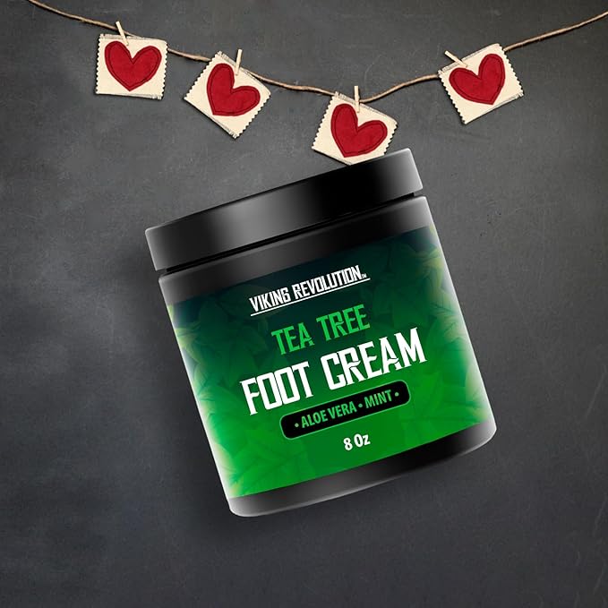 Viking Revolution Tea Tree Foot Cream for Dry Cracked Heels - Foot Balm For Cracked Feet - Dry Feet Repairing Cream with Aloe Vera and Mint (8oz)