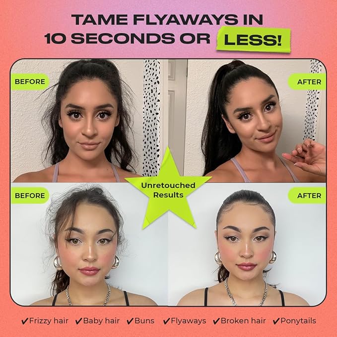 INH Hair Mascara for Flyaways | Quick Slick Hair Finishing Stick for Flyaways, Frizz Control, & Slick Back Look | Non Greasy & Non Comedogenic Smoothing Serum & Frizz Tamer Wand | Peach Tart, 18ml