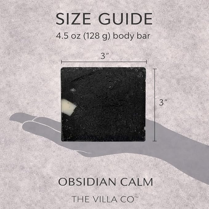 The Villa Co - Obsidian Calm | 4.5oz Exfolidating Body Bar for Men | Artisan Made in USA | Natural Ingredients | Activated Charcoal