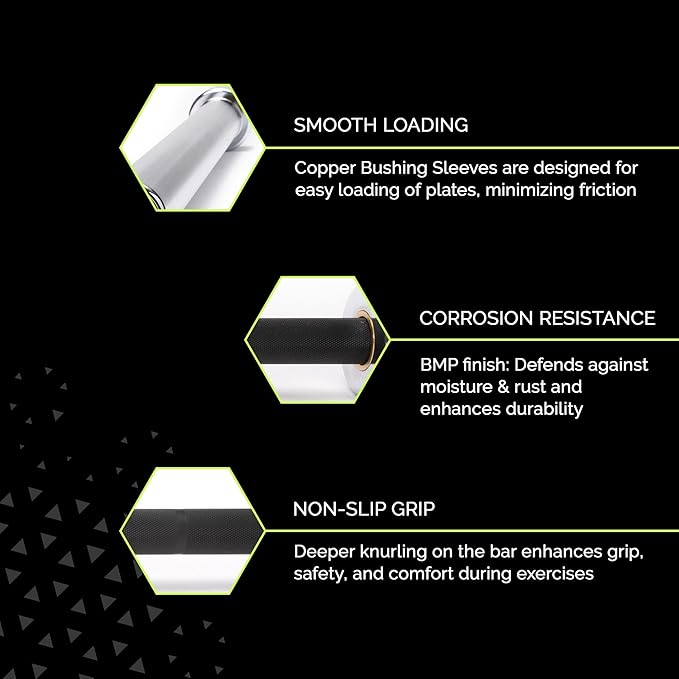 Black Men’s Elevation Barbell (7FT) (44LBS Bar Weight) (1500LBS Weight