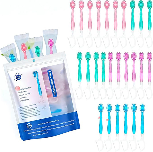 Disposable Travel Toothbrushes with Toothpaste, Individually Wrapped Mini Single Use Toothbrushes, No Water Needed Toothbrushes with Tongue Scraper for Travel, Hotel, Camping (26Packs)