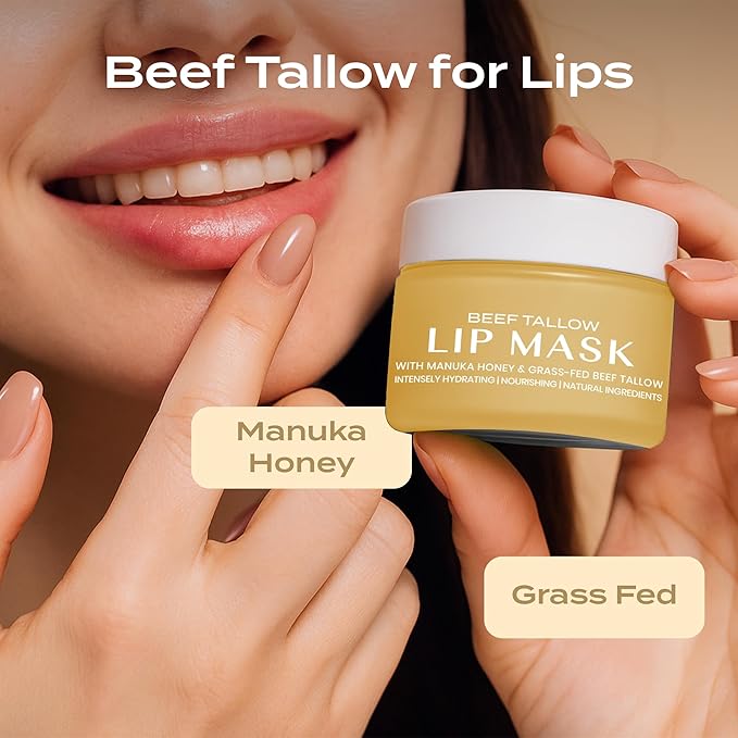 Body Restore Grass Fed Beef Tallow Lip Mask, with Manuka Honey – Valentines Day Gifts for Her and Him, Hydrating Moisture, Travel Essentials, Self Care, Birthday Gifts for Women and Men – Vanilla