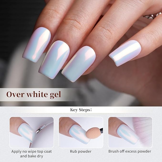 Pretty Diva 0.3g Mermaid Unicorn Chrome Nail Powder, Aurora Iridescent Chrome Powders for Nails, Mermaid Powder for Gel Nails Chrome Mica Powder Manicure Pigment (Opal, 0.3g)