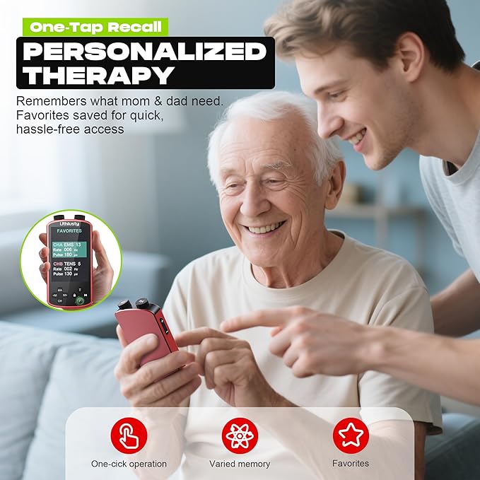 TENS Unit Muscle Stimulator with Color Display,Dual Channel TENS EMS Machine with Customizable Frequency&Pulse Width,36 Modes,20 Intensity Levels,Rechargeable Pain Relief Device–Red(Button Layout B)