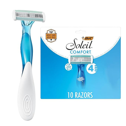 BIC Soleil 4 Women's Disposable 4 Blade Razors, Flexible Blades and Rubber Grip Handle, 10-Pack