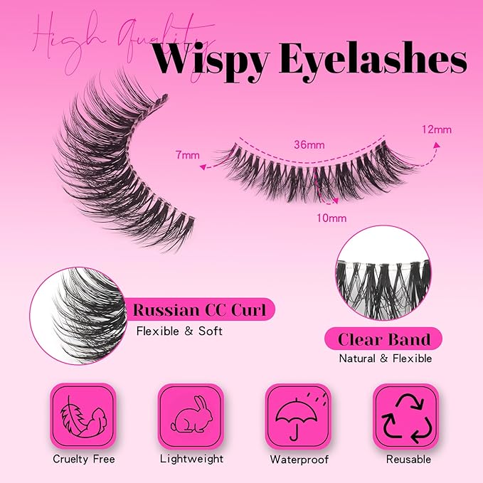 Veleasha Natural Lashes Wispy Eyelashes Soft False Eyelashes with Clear Band Looks Like Lash Extensions CC Curl Strip Lashes 10 Pairs Pack (Soft Whisper)