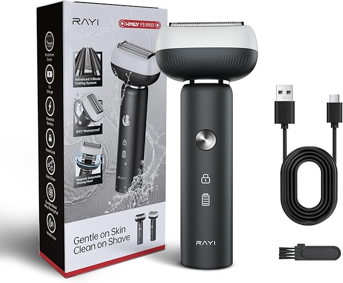 Electric Shaver for Men with Floating Arc 3-Blade, 9000 RPM, Magnetic Head, 1 Hour Fast Type-C Charging can Last for 60 Days, IPX7 Waterproof, Skin-Friendly Blade for Smooth Shaving, Black