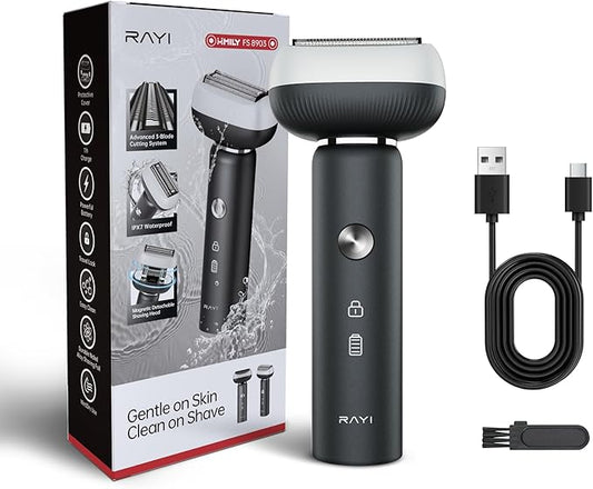 Electric Shaver for Men with Floating Arc 3-Blade, 9000 RPM, Magnetic Head, 1 Hour Fast Type-C Charging can Last for 60 Days, IPX7 Waterproof, Skin-Friendly Blade for Smooth Shaving, Black