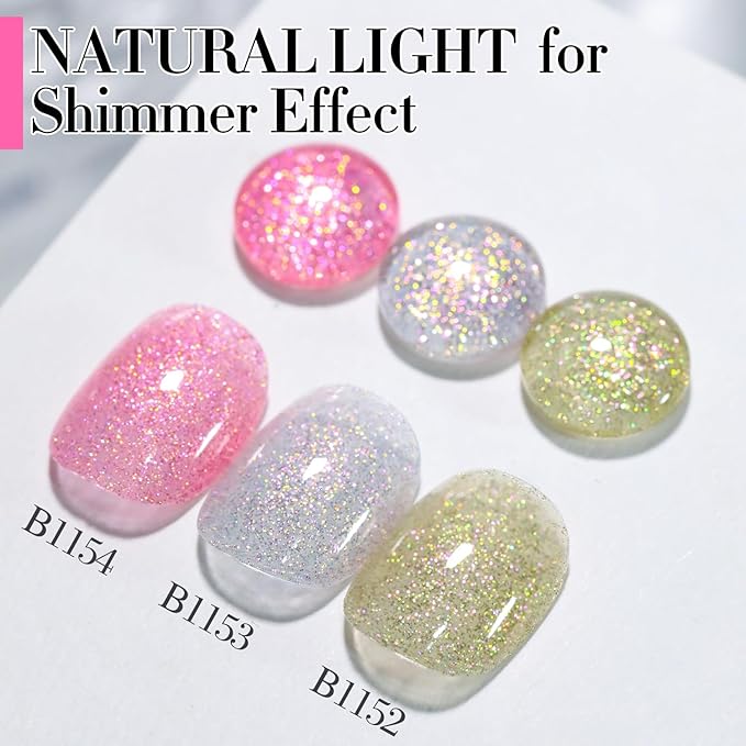 Double Rhythm 15ML Glitter Gel Polish Shimmer Reflective Holographic Color Magnetic for Nail Art Salon DIY at Home (Pink-B1154)