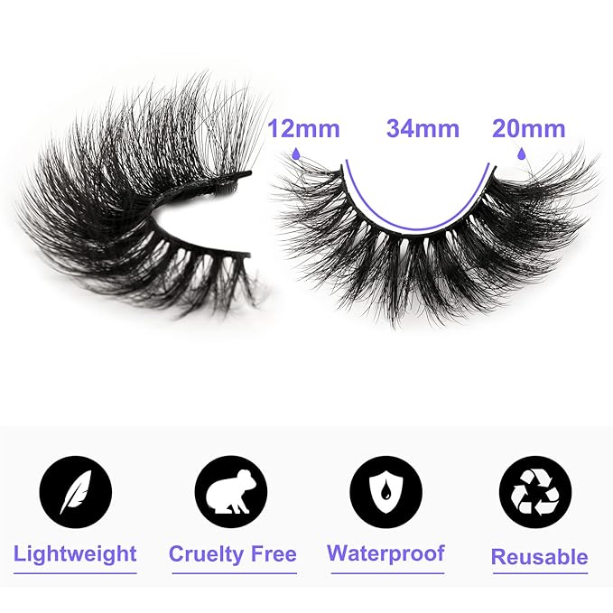 Mink Lashes 20mm 8D False Eyelashes Thick Volume Dramatic Cat Eye Lashes 7 Pairs Long Strip Wispy Lashes Pack