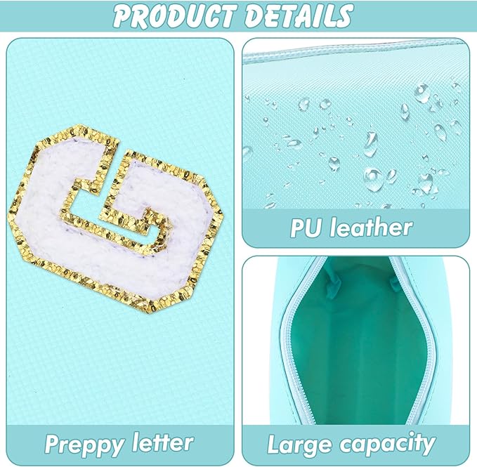 URSKYTOUS Gifts for Girls Initial Makeup Bag Personalized Cosmetic Bag with Zipper Cute Travel Toiletry Bag Waterproof PU Preppy Makeup Pouch Birthday Gift for Teen Girls Women(Blue G)