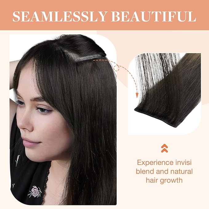 GOO GOO Invisi Edge Clip in Hair Extensions 24inch 150g 7Pcs Injected Seamless PU Clip in Hair Extensions, Virgin Real Human Hair, 2/6/18 Balayage Brown to Dirty Blonde