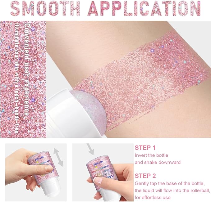 Roll-on Holographic Body Glitter Gel for Face and Hair, Chameleon Color Changing Glitter Gel Under Light, Chunky Mermaid Sequins Festival Party Rave Accessories (Pink)