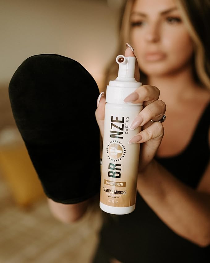 Bronze Cactus Caramel Cream Self Tanning Mousse – Vegan & Dermatologist Tested | Natural Ingredients | Unscented Formula for Face & Body | Smooth, Streak-Free Glow for All Skin Types | 6.7 fl oz