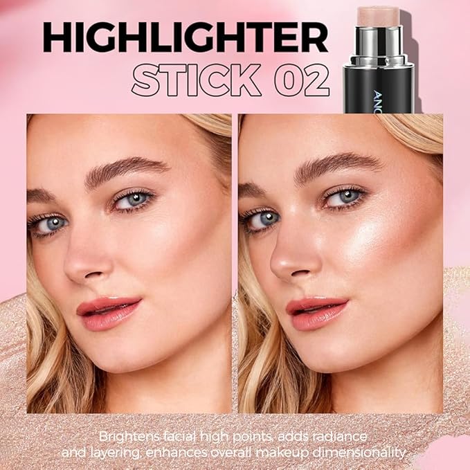 Glow Highlighter Stick, Long Lasting Luminous Satin Shimmer Dewy Finish Cream Highlight Makeup Sticks for Older Women, Blendable and Buildable, #2 Neutral Highlighter