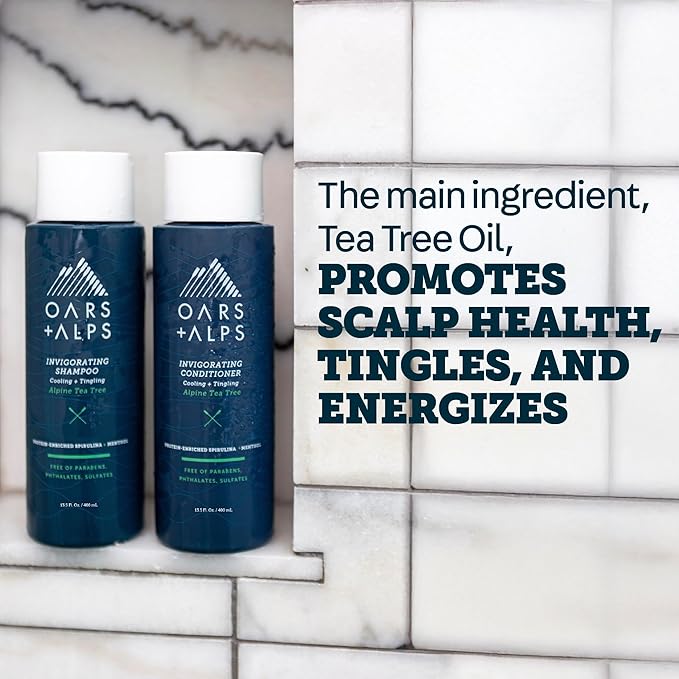 Oars + Alps Men's Sulfate Free Hair Shampoo for Men & Women, Shampoo for Hair Infused with Witch Hazel and Tea Tree Oil, Nourishing & Moisturizing, Paraben & Sulfate Free, Alpine Tea Tree, 13.5oz