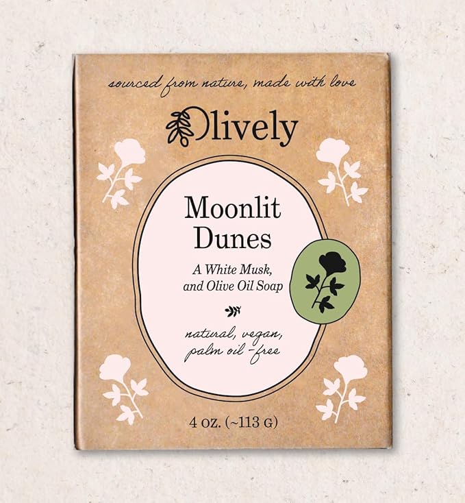 Olively Moonlit Dunes - Cold Process - Vegan Beauty Bar - White Musk and Olive Oil, Palm Oil-Free, 4 oz