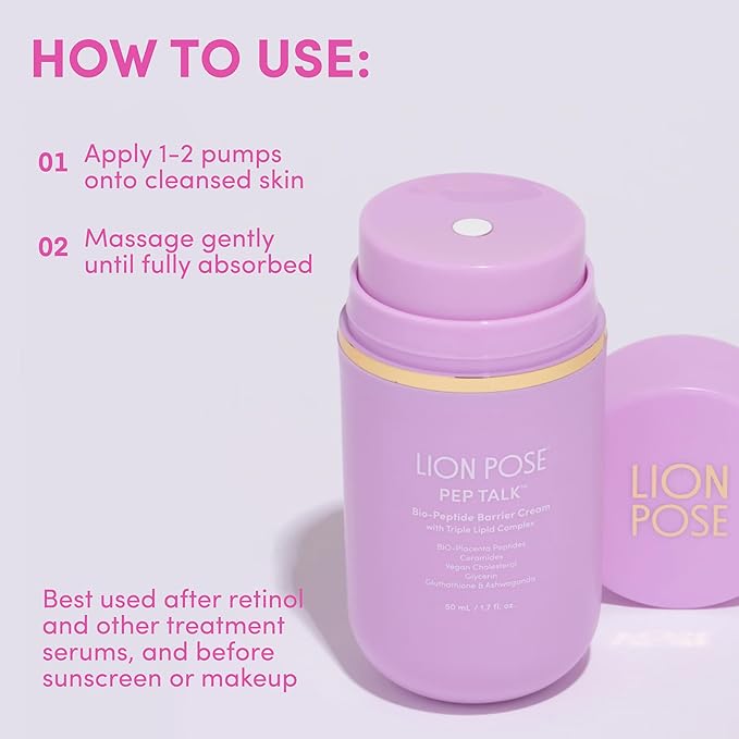 LION POSE PEP TALK Bio-Placenta Barrier Repair Cream for Redness & Dryness, Body and Face Moisturizer, Ceramide Barrier Repair Moisturizer Infused with Glutathione and Ashwagandha, 1.7 fl oz