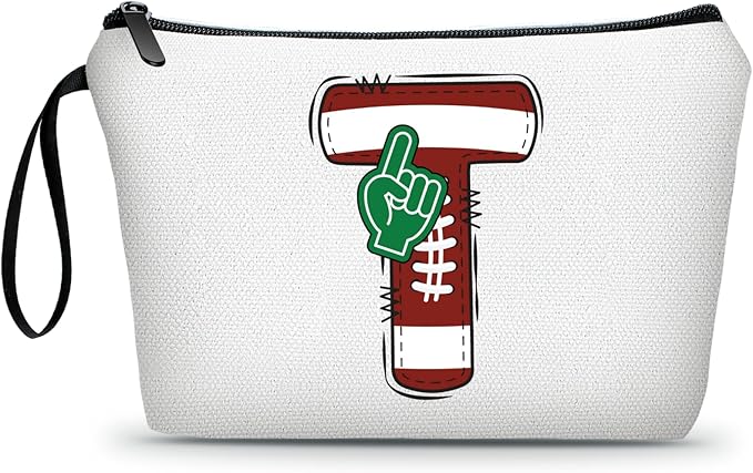 ARIOSEY Football Initial Birthday Graduation Gifts Cosmetic Travel Toiletry Bags Football Accessories Party Favors for Women Girls Daughter Niece Team Coach Friends -T