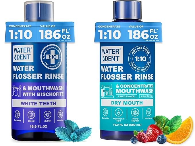 2 Pack Concentrated Water flosser Rinse & Mouthwash Made in USA, Alcohol and Fluoride Free, Mint & Fruit Flavor