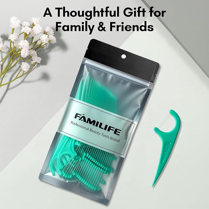 FAMILIFE Floss Picks 75 Count Mint Dental Floss Picks for Adults & Kids, Strong Thread Flossers & Tooth Picks Flossers for Daily Oral Care Travel Floss Bag