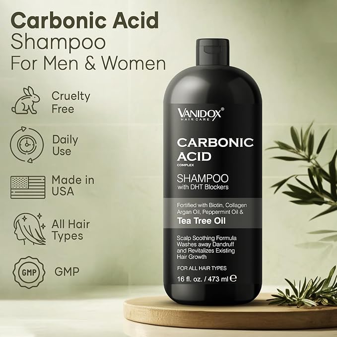 VANIDOX Carbonic Acid Shampoo and Conditioner for Men and Women, Deep Moisturizing Conditioner Thickens, Softens, & Smooths Set for Hair Growth and Repair, Made in USA - 16 Fl Oz Each