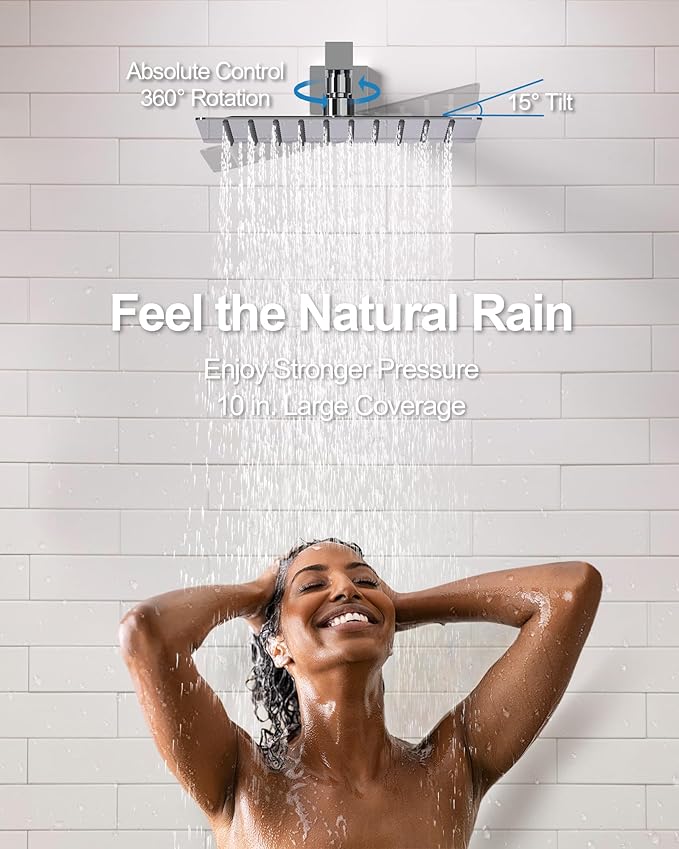 GRANDJOY 10" Shower Faucet Set with Tub Spount, High Pressure Rainfall Shower Head and Handheld Sprayer Combo, Bathroom Tub Shower Faucet Set, Polished Chrome