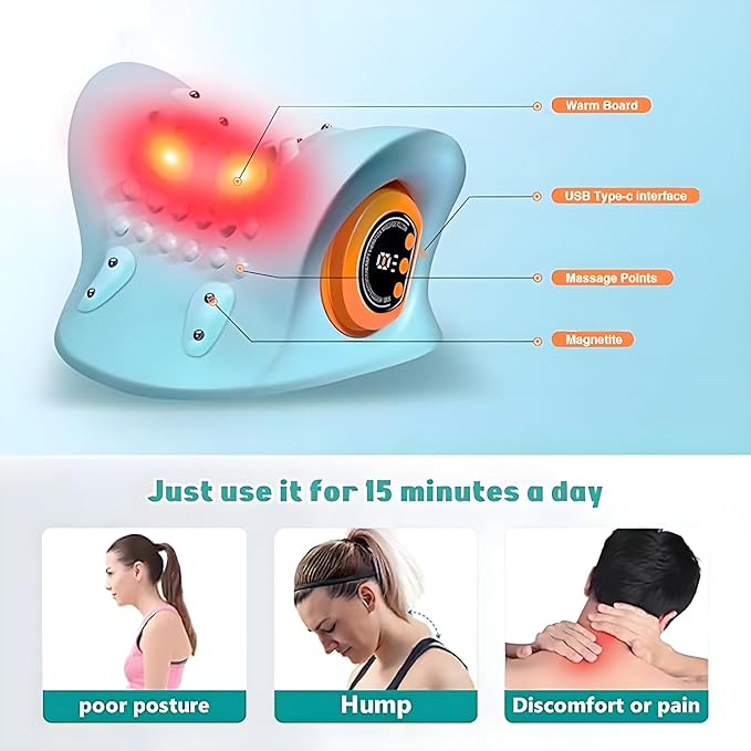 2026 New Neck Massager for Pain Relief and Muscle Relaxation, Portable Neck and Shoulder Relaxer, Electric Pillows with Heat, 26° Angle Cervical Traction Device at Home & Office