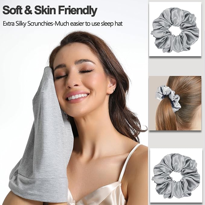 Satin Bonnet for Sleeping Night Cap, Adjustable Satin Lined Silk Bonnets Sleep Cap for Curly Hair Braids Beanie Black Women